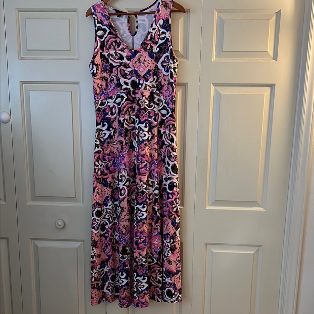 Talbots Pink and Black Sleeveless Scoop Neck Maxi Sundress